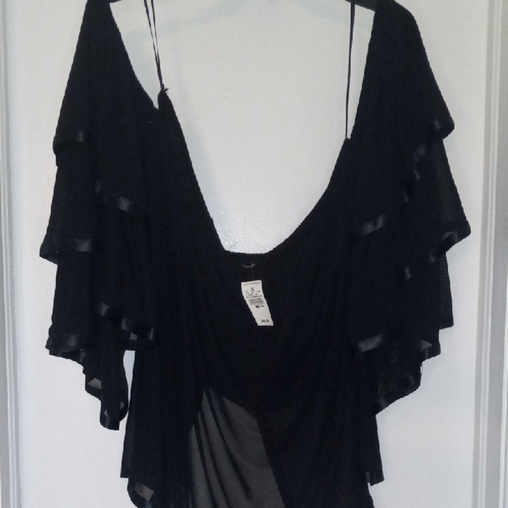 Ashley Stewart Black Ruffled Blouse
